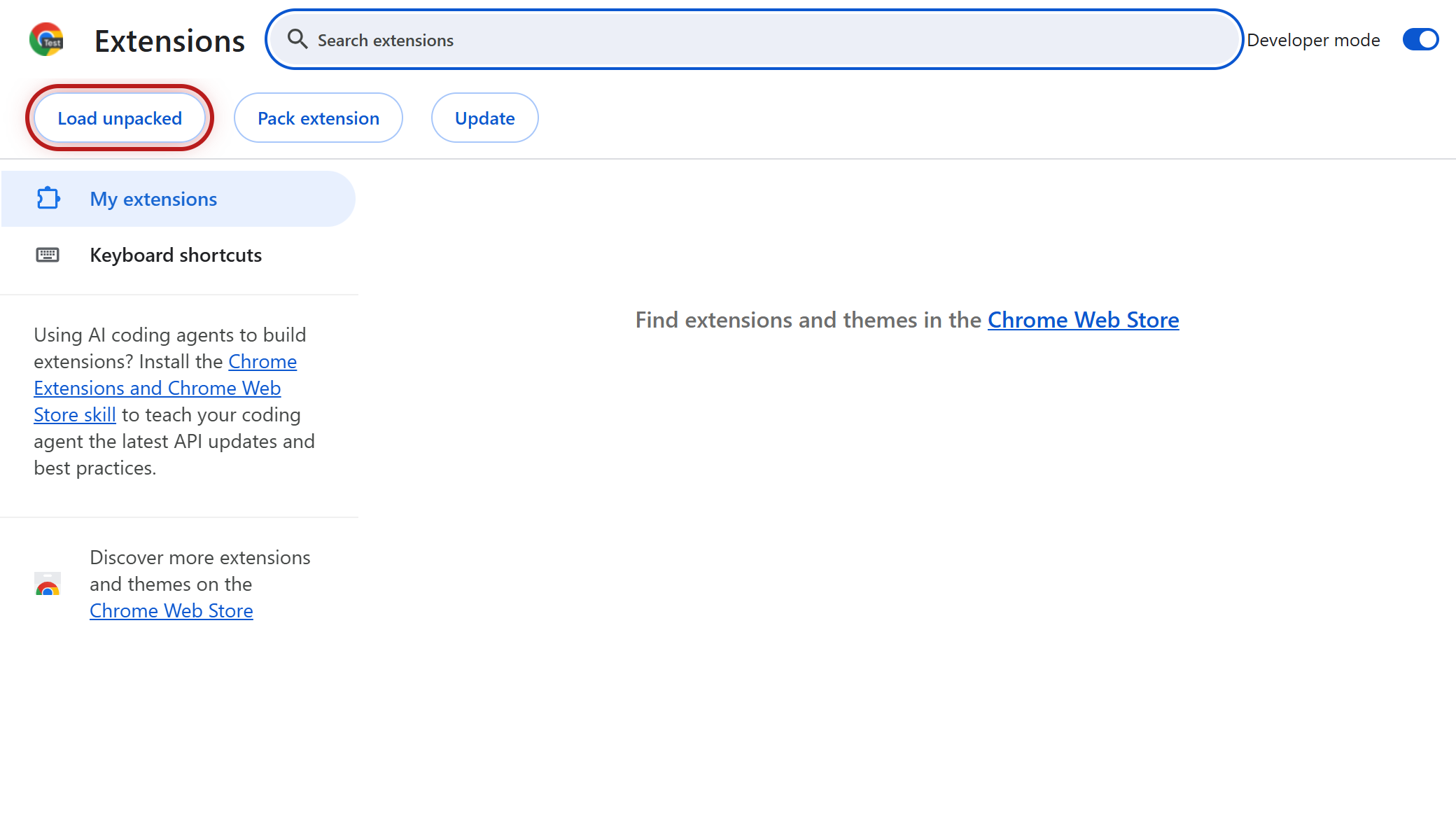 Click Load unpacked button in Chrome